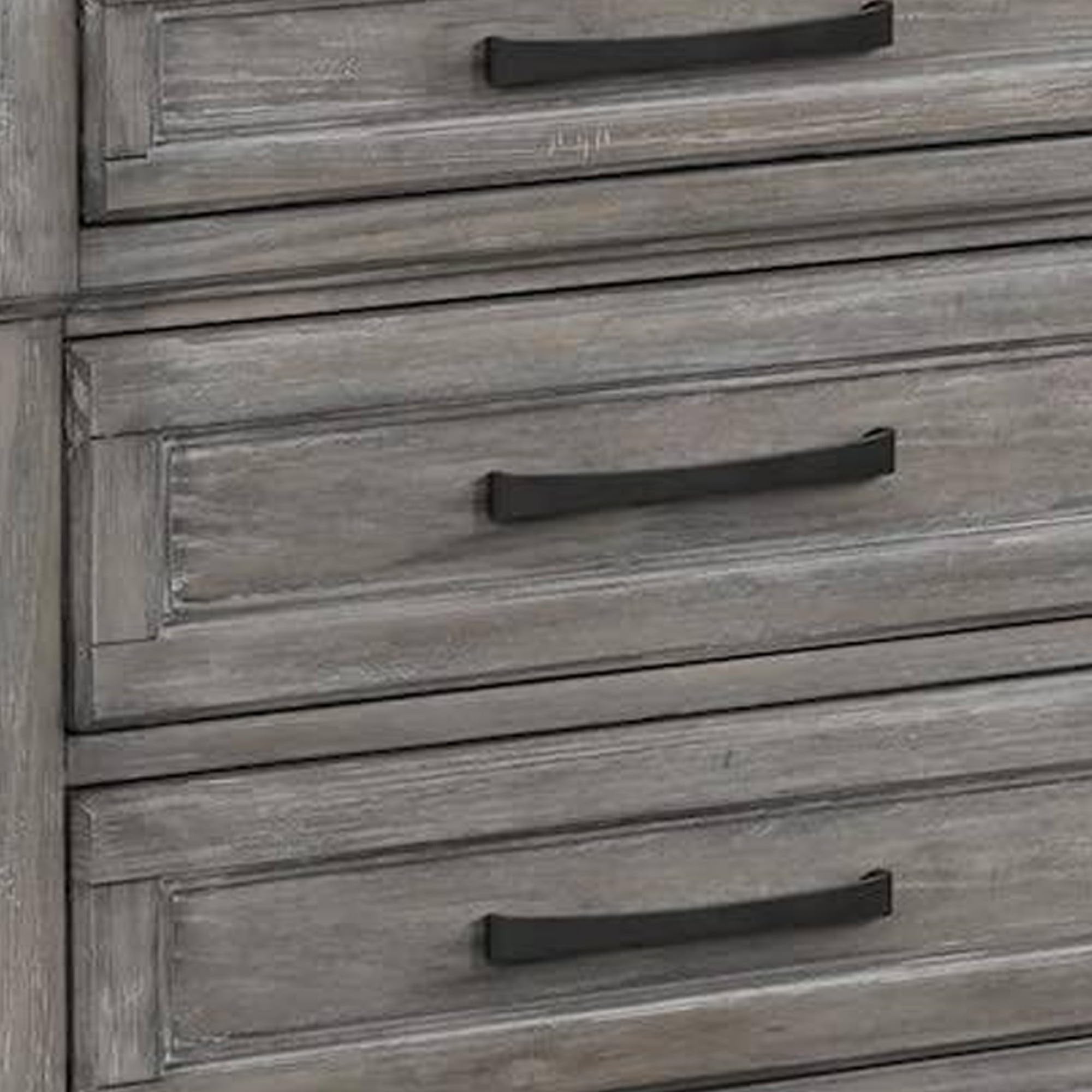 Demi 29 Inch Wood Nighstand with 3 Drawers, Metal Bar Handles, Oak Gray