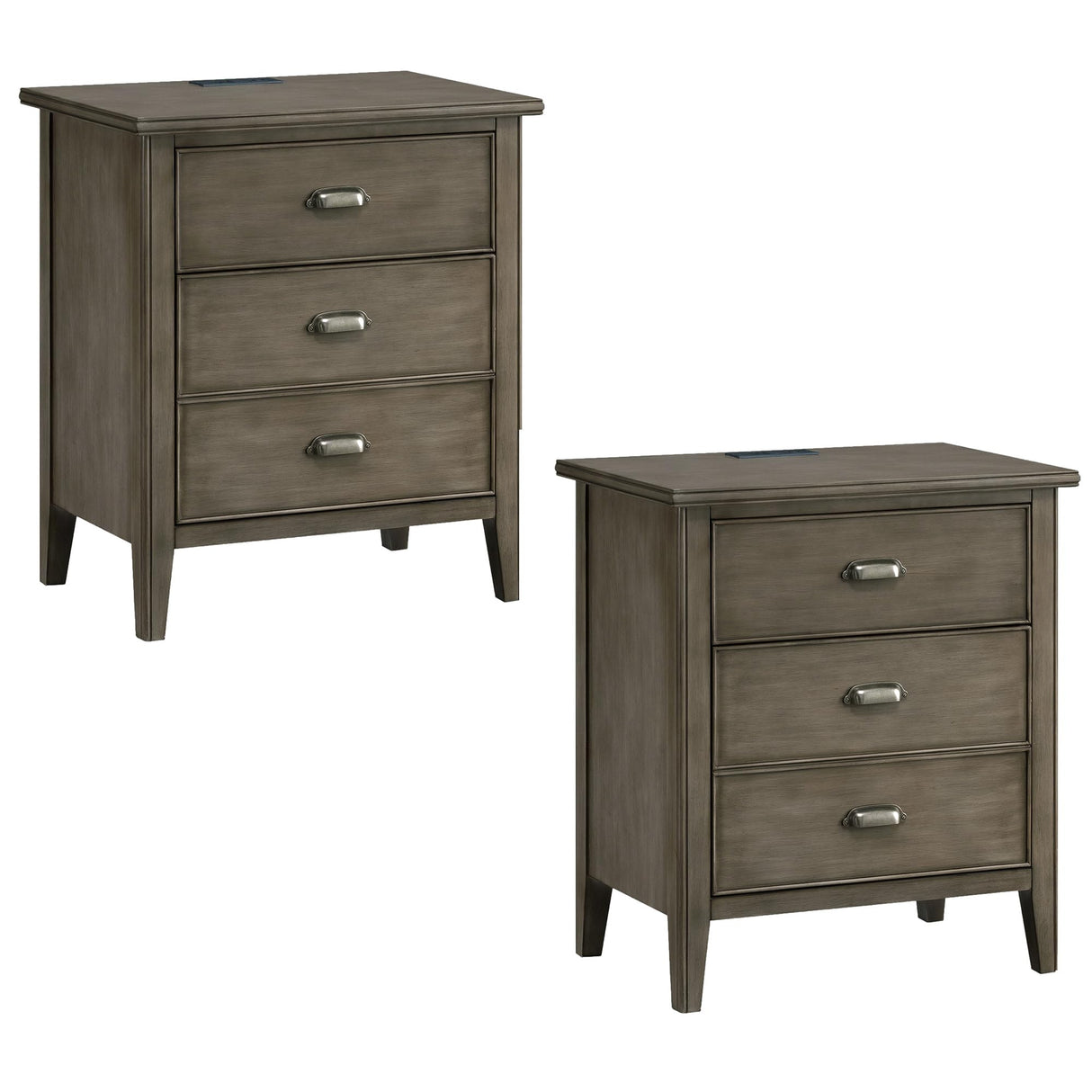 Leick Home 10522-GR Laurent Nightstand with Top Drawer, Behind Door Storage with USB-C Fast Charging Station AC/USB Charger, 2-Pack, Smoke Gray Wash