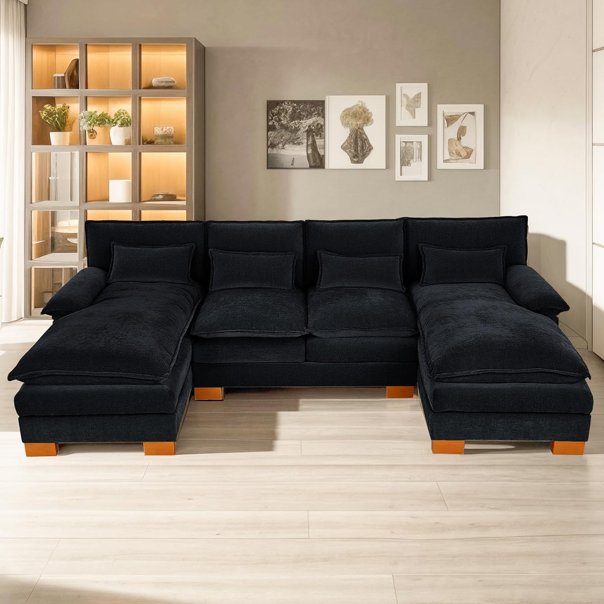 112.6" U Shaped Modular Sectional Sofa, Modern Chenille Cloud Couch