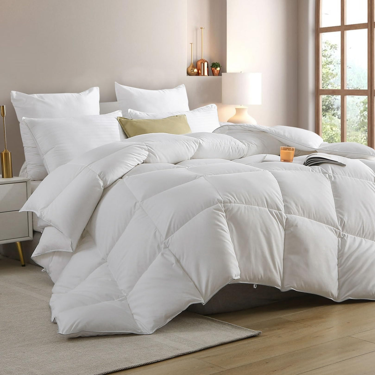Feather Down Fibers Comforter Oversized King, Hotel Luxury Cloud Fluffy Duvet Insert,