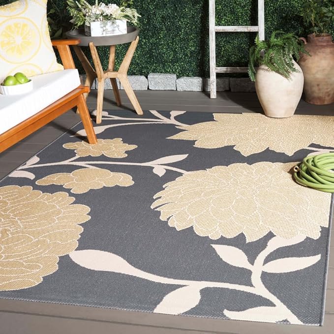 Courtyard Collection 4' x 5'7" Anthracite / Red CY7321 Indoor/ Outdoor Waterproof Easy