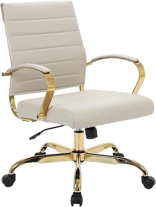 Mid-Back Ergonomic Office Chair - White Leather with Lumbar Support