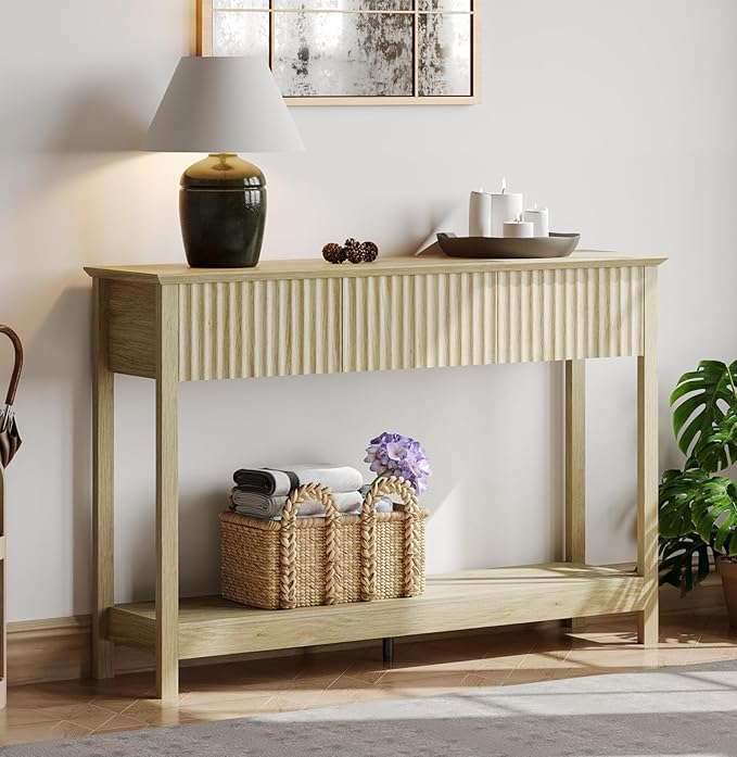47" Fluted Console Table with 3 Drawers, Narrow Long Entryway Table