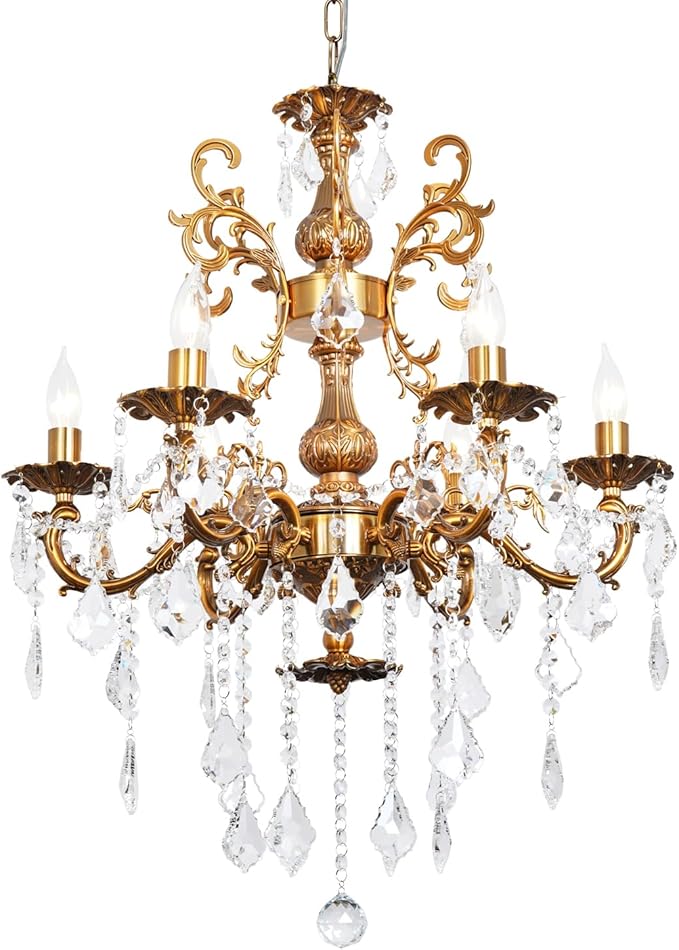 Crystal Chandeliers Antique Gold Farmhouse Chandelier Lighting for High Ceiling 10-Light