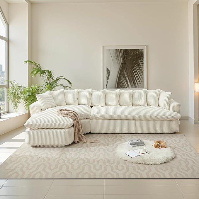 127'' Cloud Sectional Couches for Living Room, Corduroy Couch L Shape Sofa
