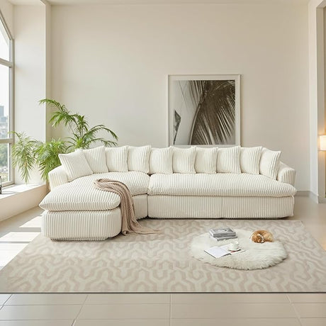 127'' Cloud Sectional Couches for Living Room, Corduroy Couch L Shape Sofa