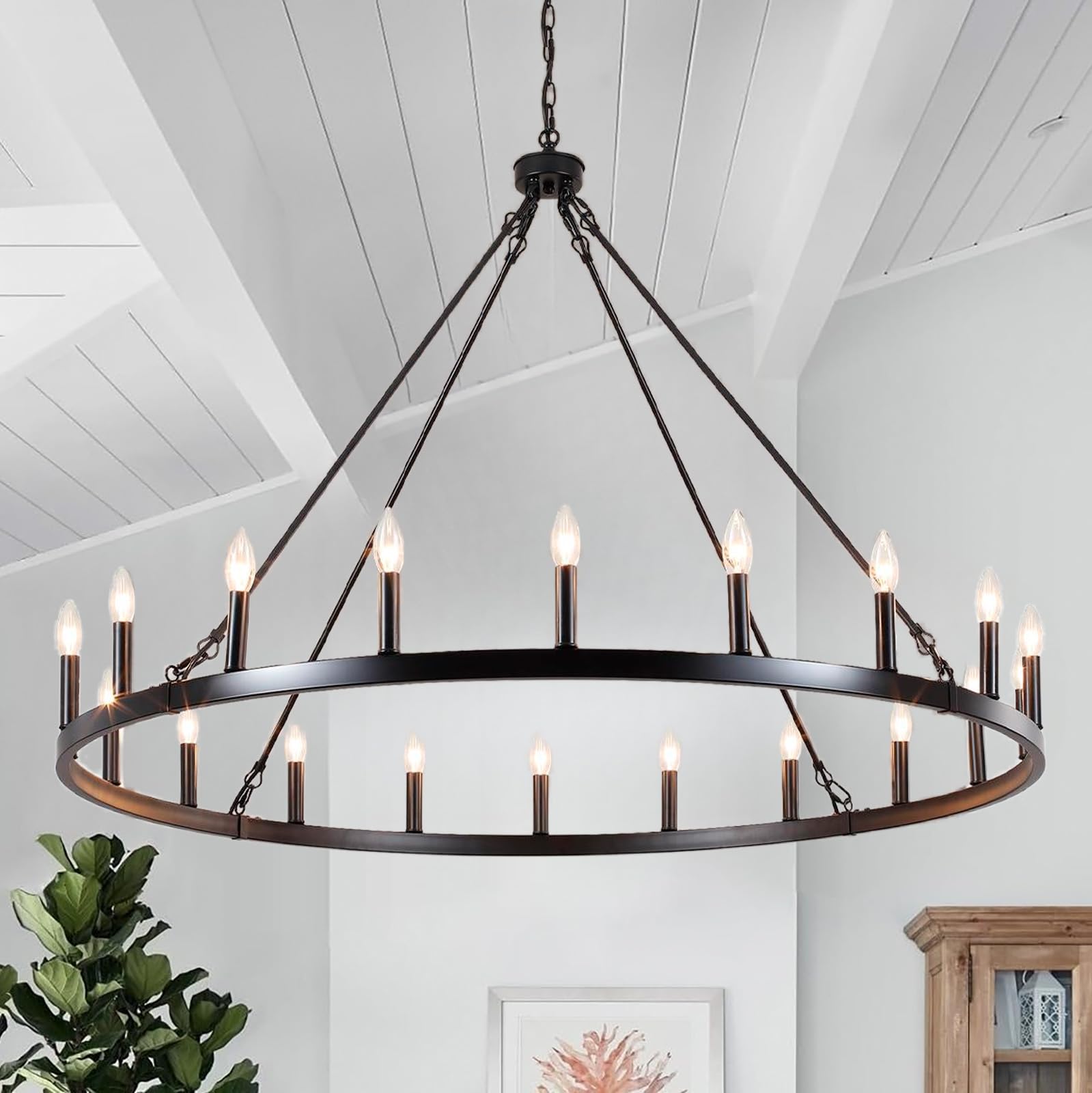 47.2 inches Black Wagon Wheel Chandelier- 20 Light Large Farmhouse Chandelier Rustic