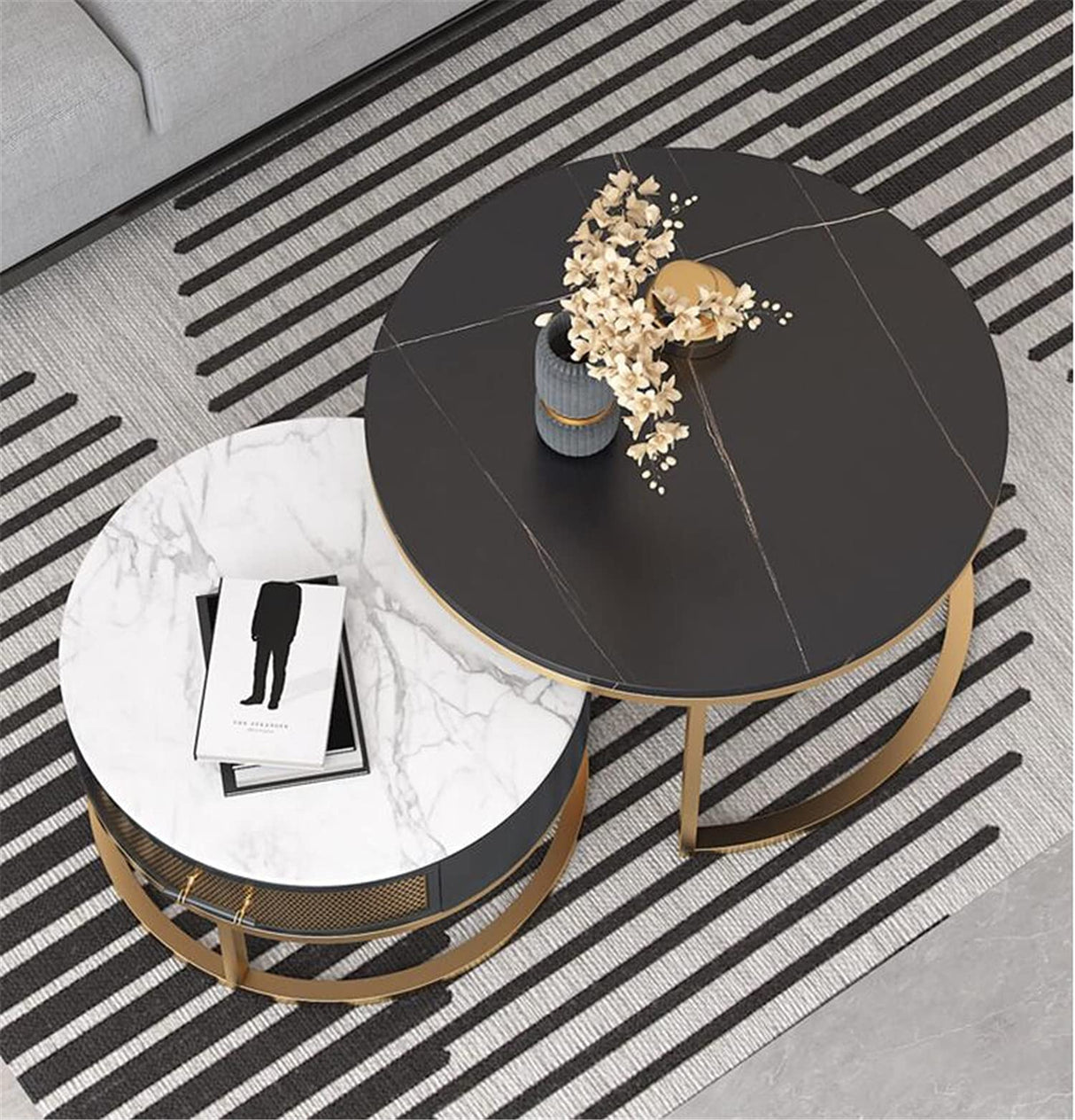 Modern Nesting Coffee Table Set of 2,Round Nesting Coffee Table