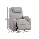 Benjara Evans 37 Inch Recliner Chair, Power Lift, Cupholders, Chenille, Light Gray