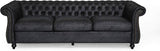 Tufted Jewel Toned Velvet Sofa with Scroll Arms, BlackBerry