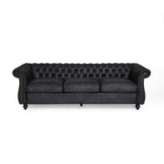 Tufted Microfiber Sofa with Scroll Arms, Black