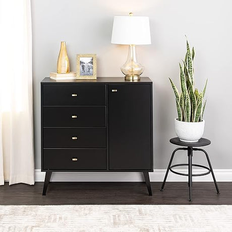 Milo Mid-Century Modern 4-drawer Chest with Door, Drifted Gray