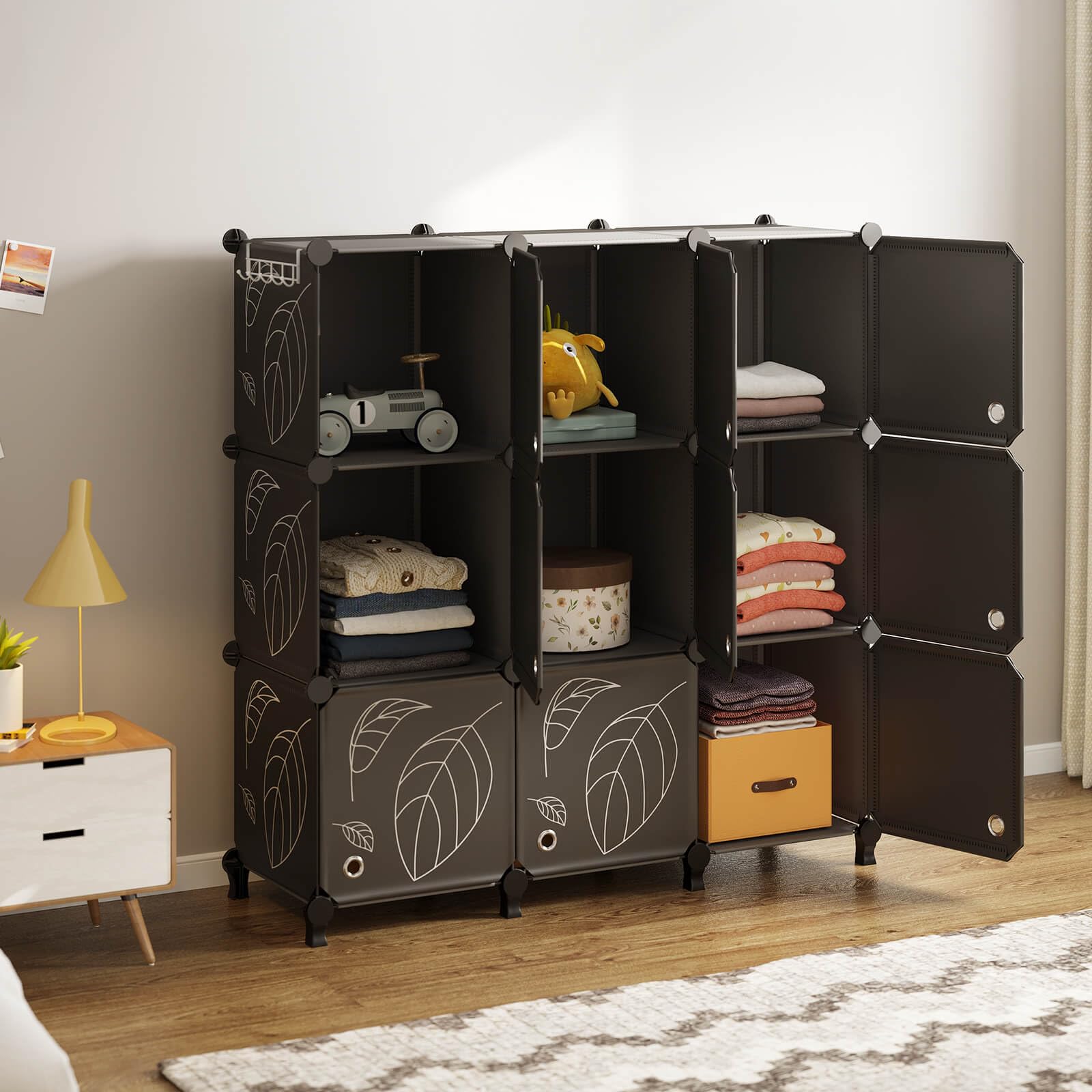 Closet Organizer, 9 Cube Storage Organizer with Doors, Portable Closet Storage Shelves,