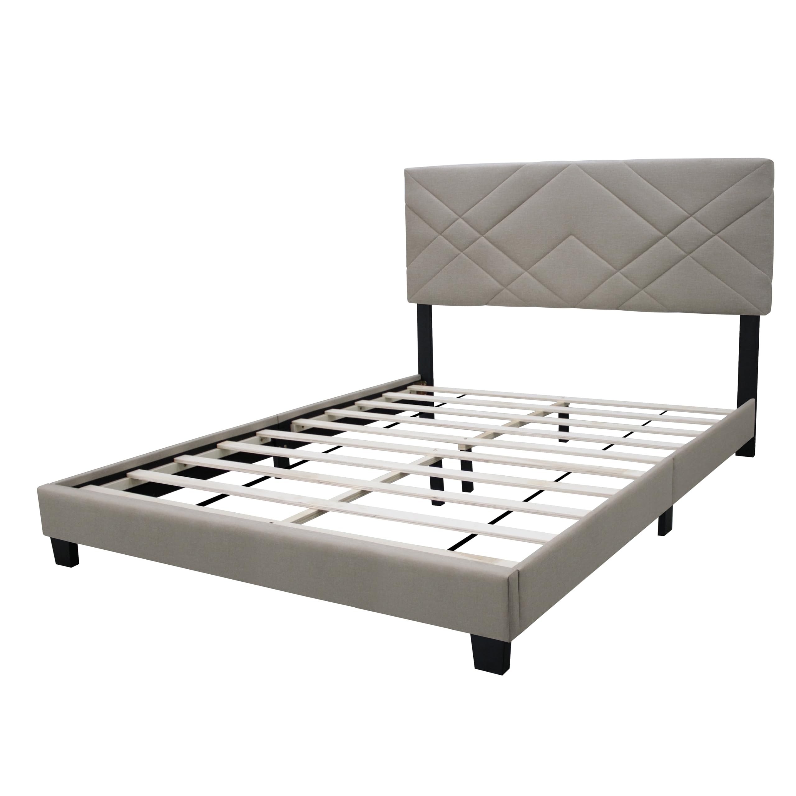 Queen Size Upholstered Platform Bed with Headboard for Bedroom