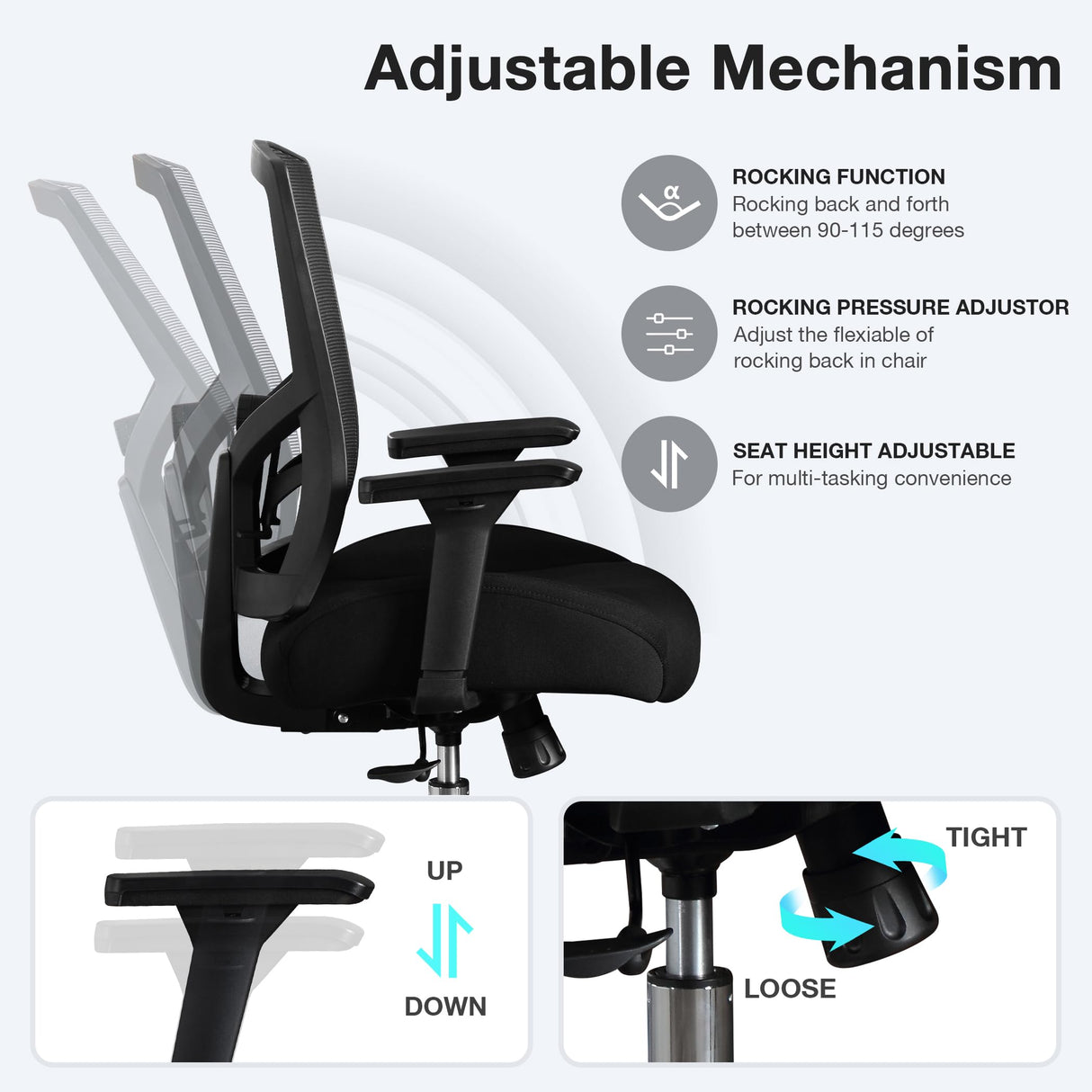 Big and Tall Office Chair 500lbs 3D Cushion Ergonomic Office Chair with 4D Armrests