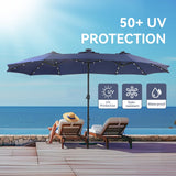 13 ft Large Patio Umbrella with Solar Lights, Double-Sided Outdoor Table Umbrella with Crank