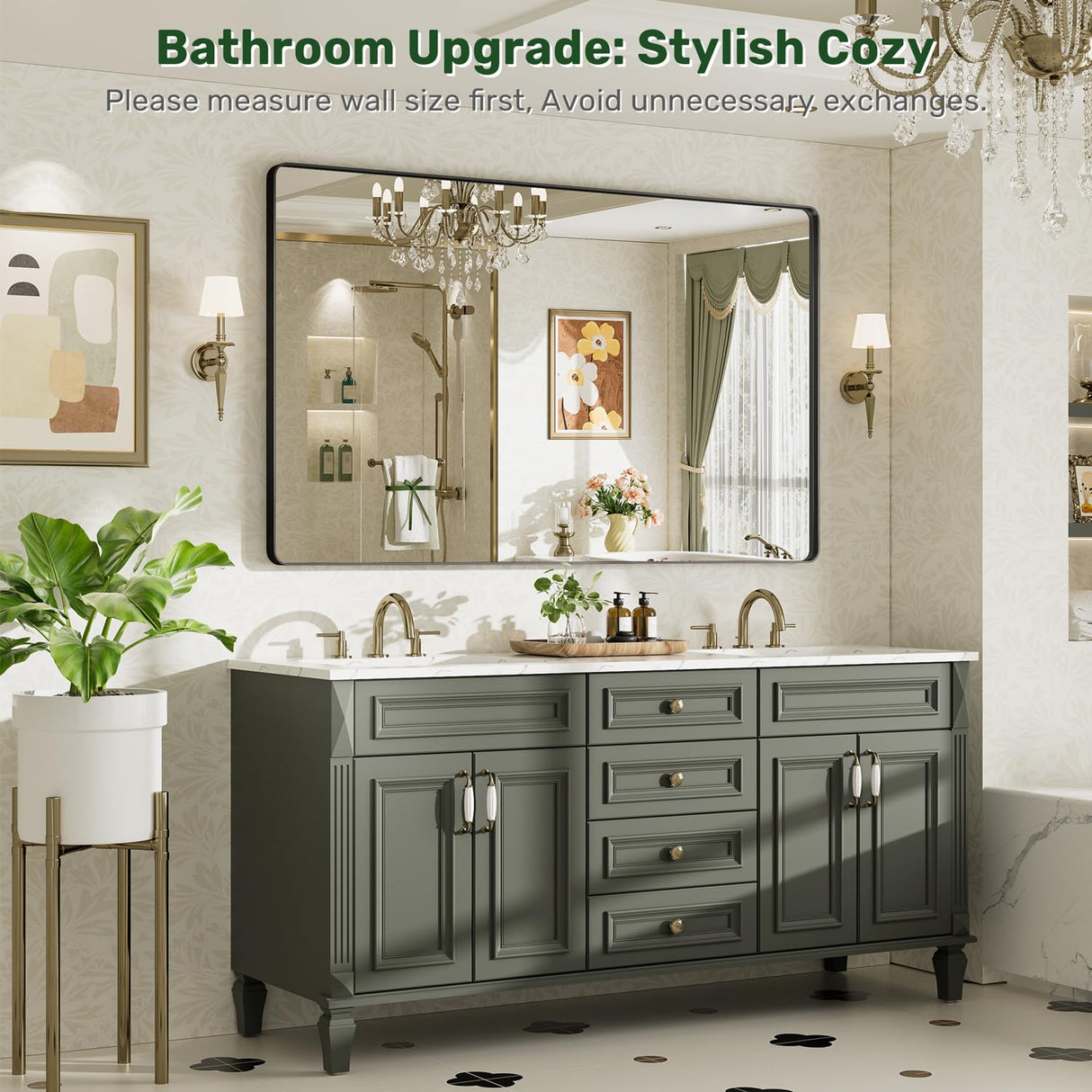 60x36 Black Metal Frame Bathroom Mirror - Wall Mounted Rectangle Vanity Mirror