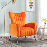 Velvet Accent Chair Modern Wingback Comfy Chair Tufted Reading Armchair with Gold