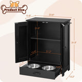 Dog Feeding Station with Storage Cabinet and 2 Elevated Bowls - Black