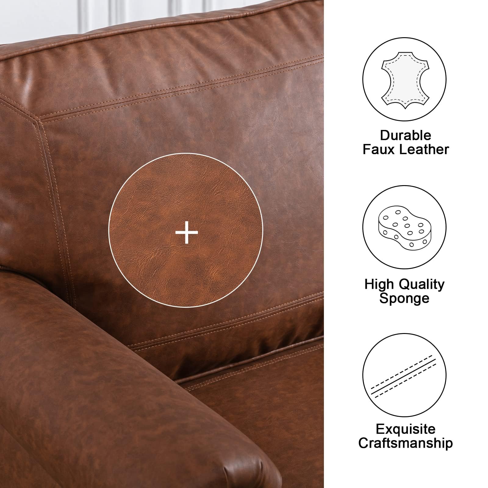 79'' Traditional Faux Leather Sofa Couch with Nailhead Trim, Classic 3-Seater Couch