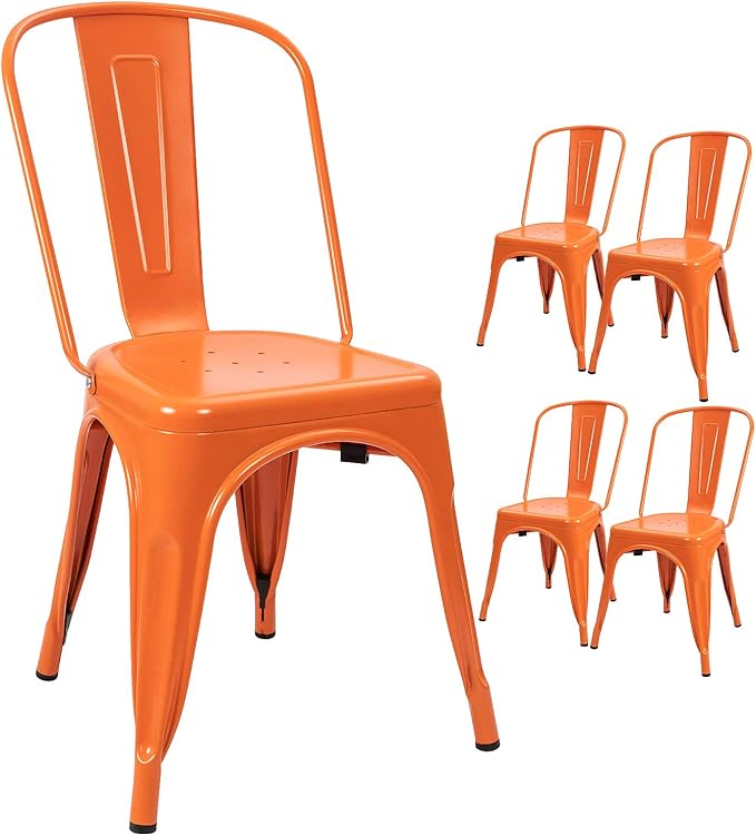 Metal Indoor-Outdoor Chairs Distressed Style Kitchen Dining Chairs Stackable Side