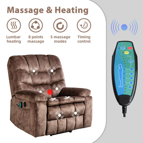 Large Power Lift Chair with Massage and Heat for Elderly Recliner, Brown2