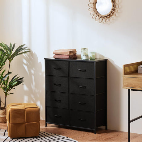 Dresser for Bedroom, Tall Dresser with 8 Drawers, Storage Tower with Fabric Bins