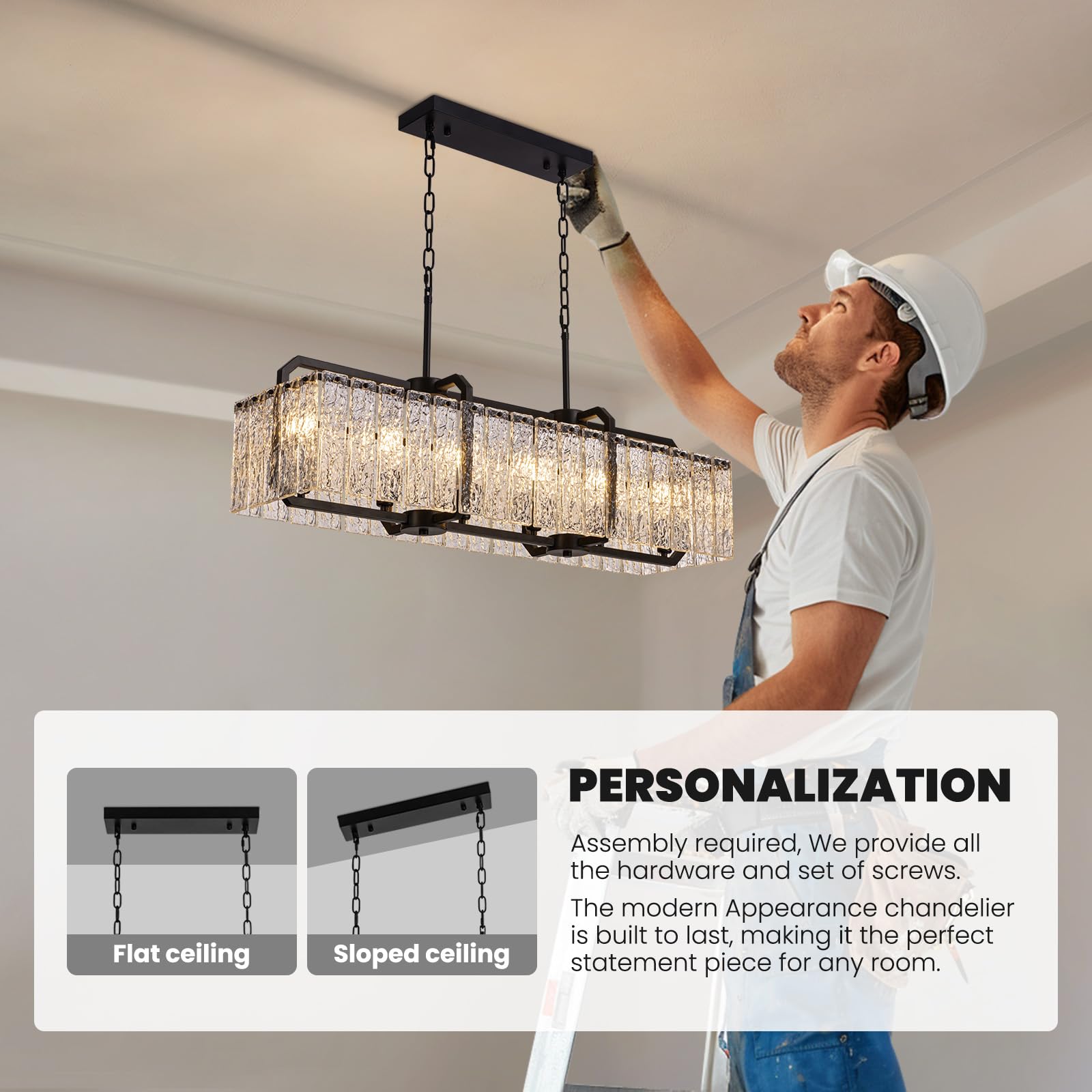 Modern Rectangle Black Crystal Chandeliers for Dining Room, L40 Rectangular Water