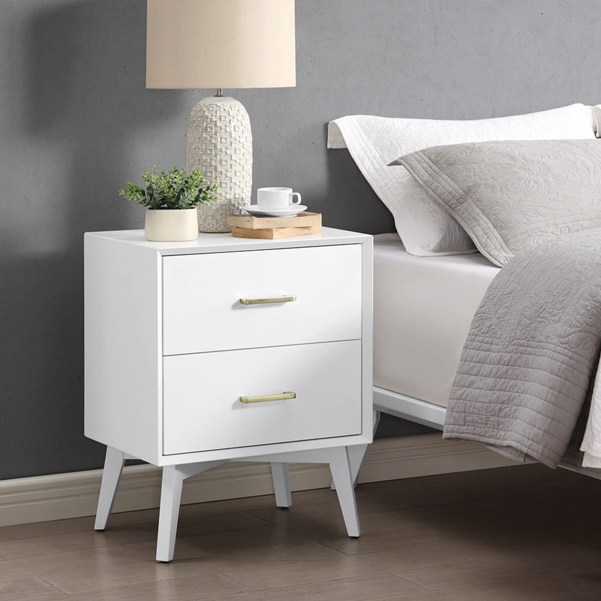 Metro Two Drawer Nightstand Bed Side Table, White