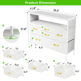 White Dresser for Bedroom Dresser, TV Stand with 6 Drawers, Bedroom Dresser with Power Outlets and LED Light, Fabric Dressers & Chests of Drawers with Shelves, Side Pockets & Hooks for 45" TV