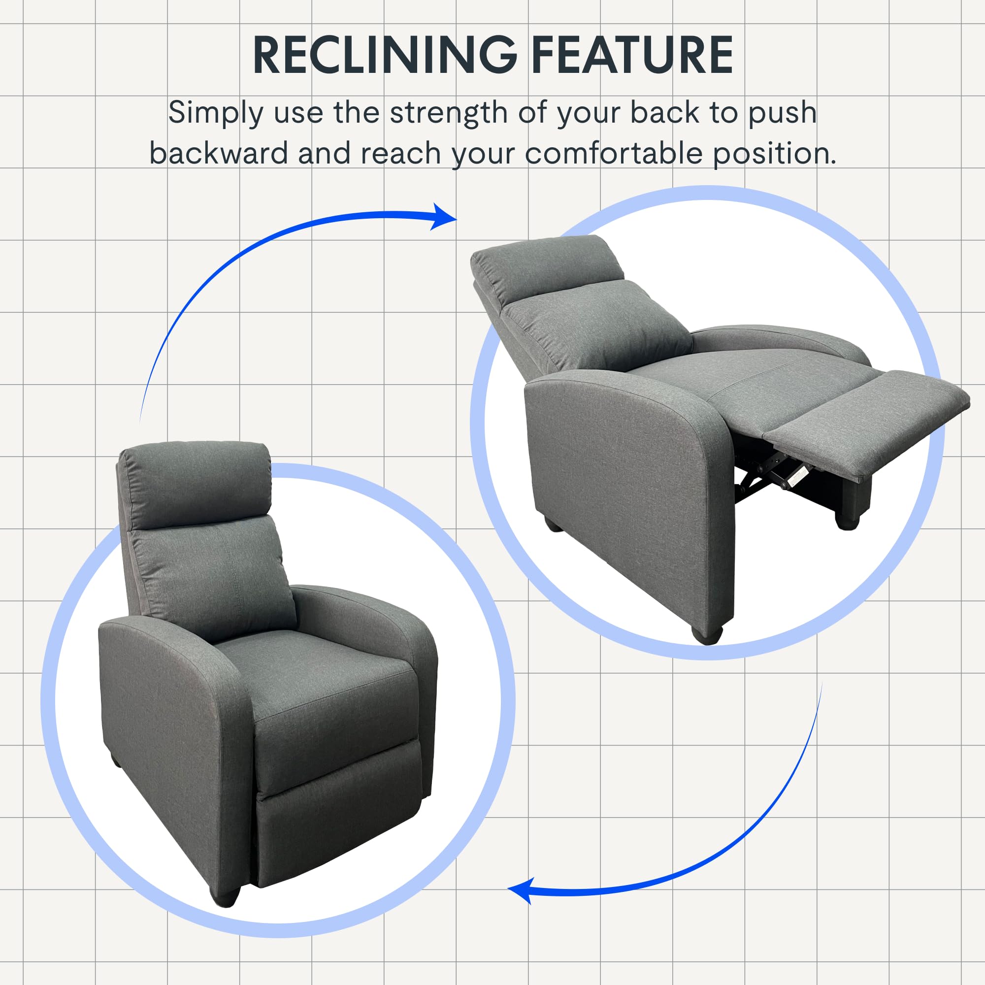 Flexispot Recliner Chair – Adjustable Backrest with Footrest & Soft Fabric