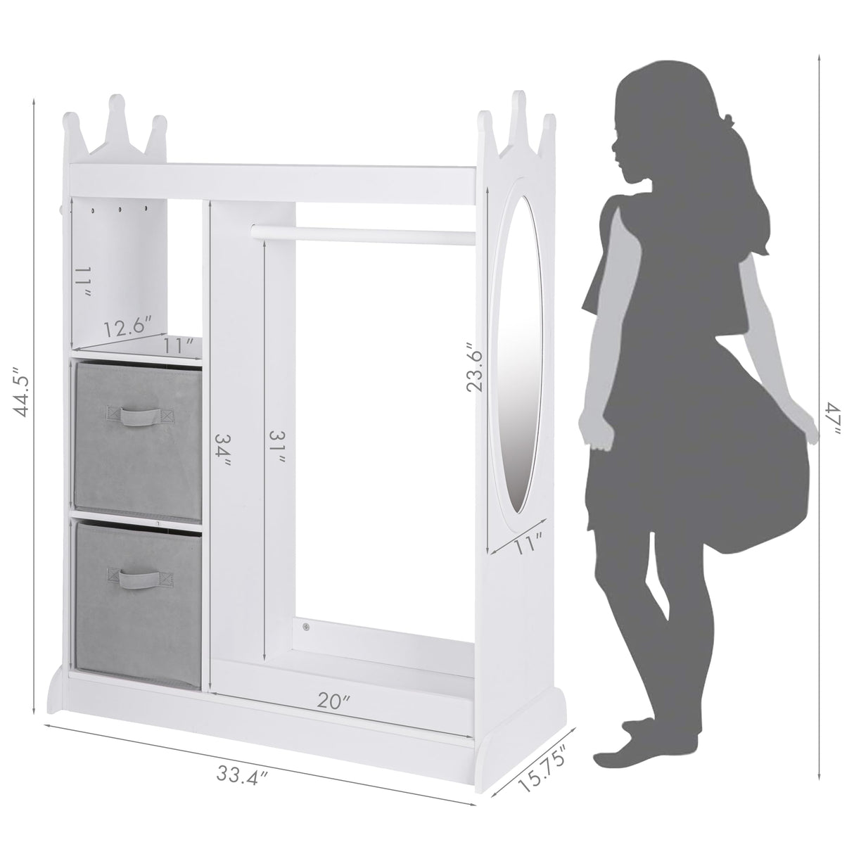 Kids Play Armoire with Mirror, Storage Bins and Closet for Dress Up and Costumes