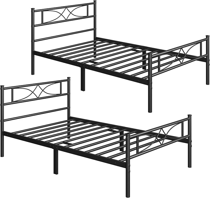2PCS Simple Metal Bed Frame with Curved Design Headboard and Footboard