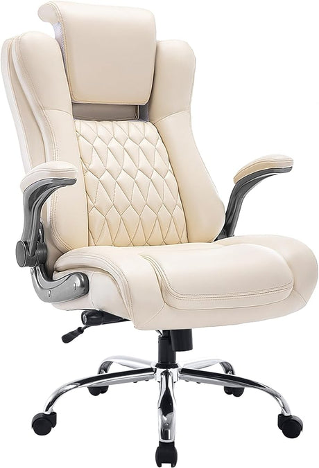 High Back Office Chair with Flip-up Armrests - Lifting Headrest, Built-in Adjustable