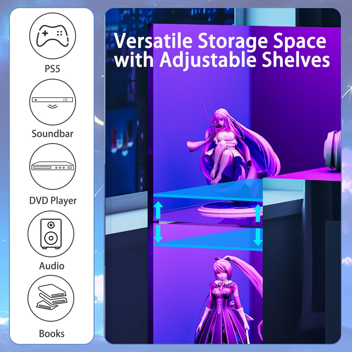 94.5" Fireplace TV Stand with LED Lighting & Charging Station