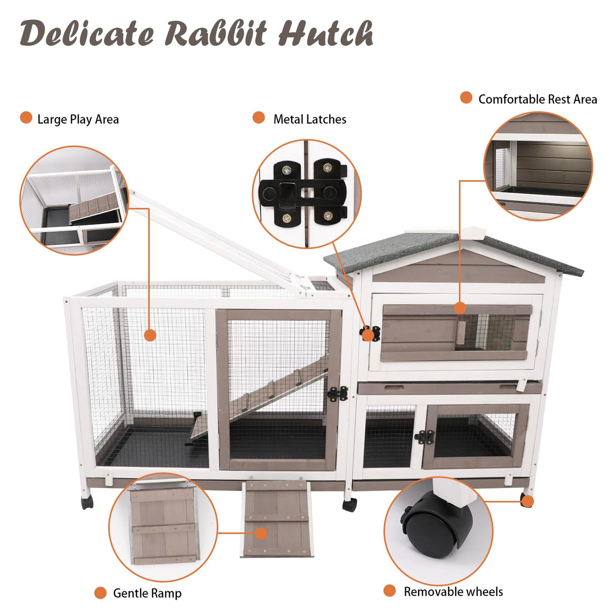 Rabbit Hutch Indoor Outdoor 2 Story Bunny Cage with 3 No Leak Trays