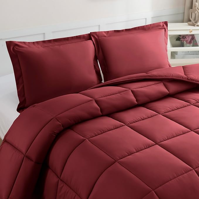 3-Piece Box Stitched Down Alternative Comforter with Shams - Ultra Soft for All Season
