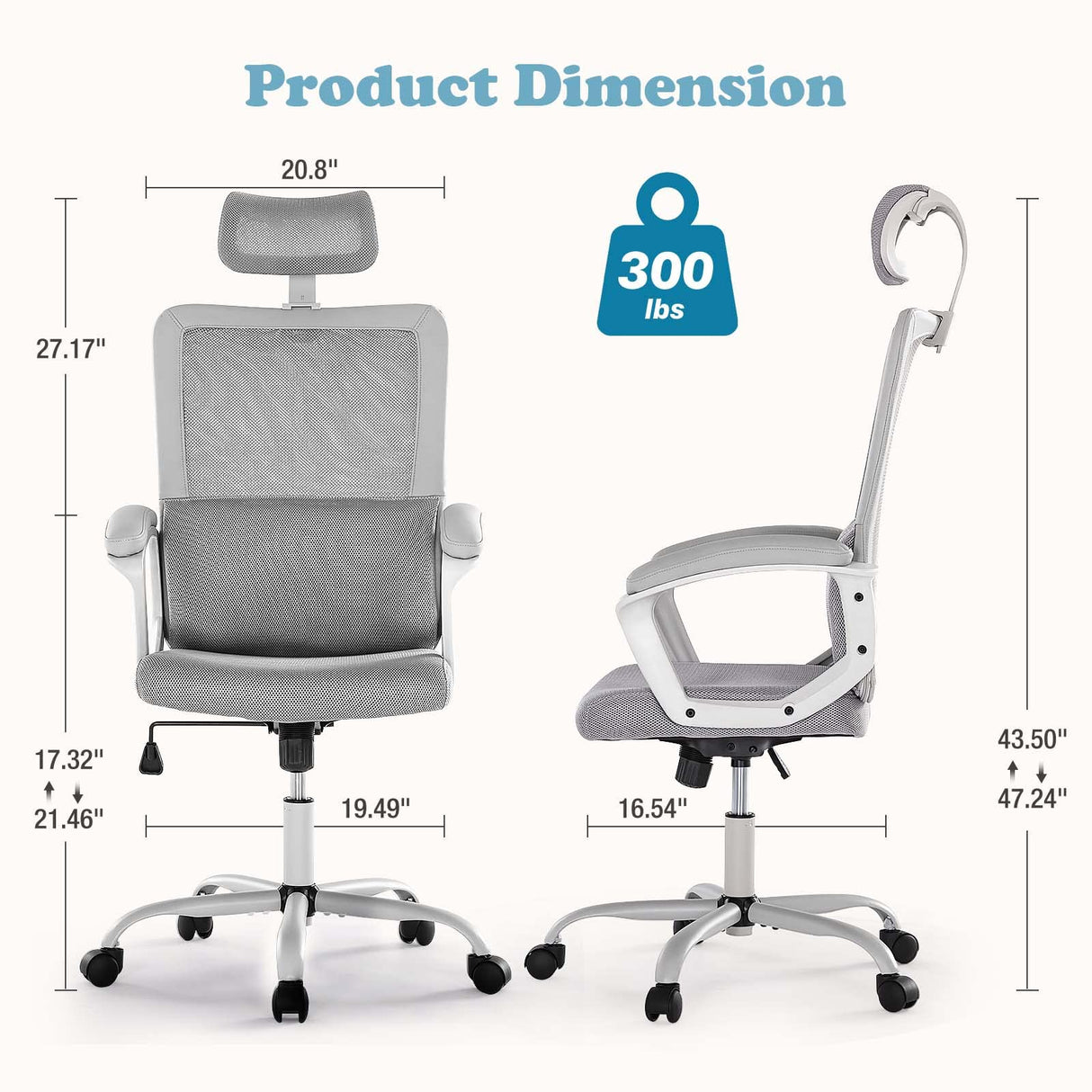 Ergonomic High Back Mesh Lumbar Adjustable Height Rolling Swivel Computer Task Home