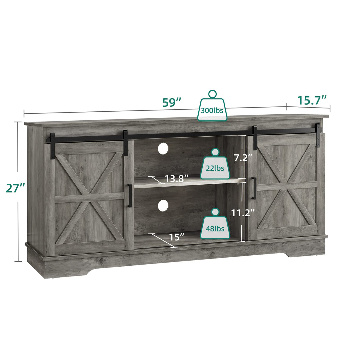 Farmhouse TV Stand for 65/60/55 Inch TV, Rustic Modern Entertainment Center