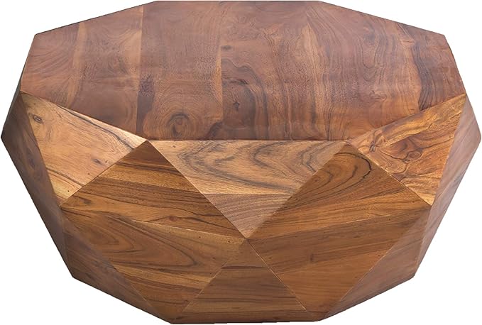 33-Inch Diamond Shape Acacia Wood Coffee Table with Smooth Top, Natural Brown