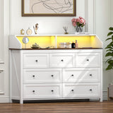 LED Dresser with Charging Station, 7 Drawer Dresser for Bedroom, Chest of Drawers