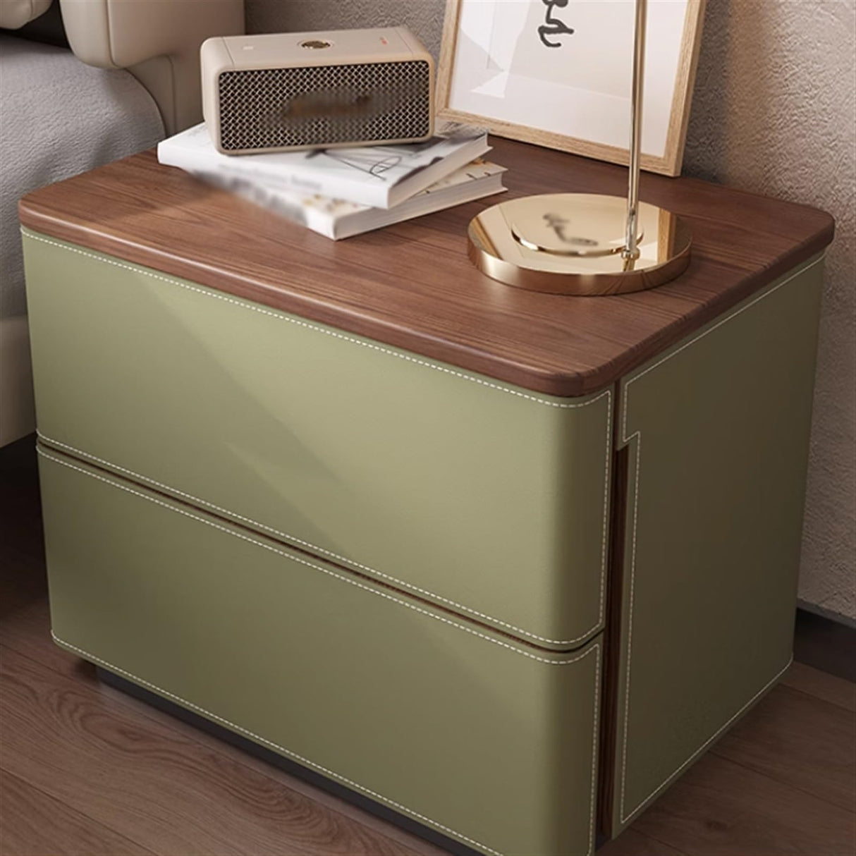 Night Stands Floorstanding Nightstand Wooden Bedside Table Leather Double/Triple