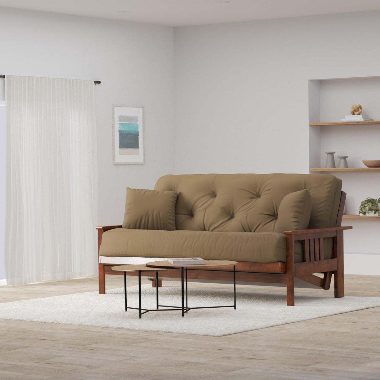 Stanford Futon Set - Full Size, Frame, 8" Twill Khaki Mattress