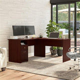 Cabot L Shaped Computer Desk with Drawers, 60W, Harvest Cherry