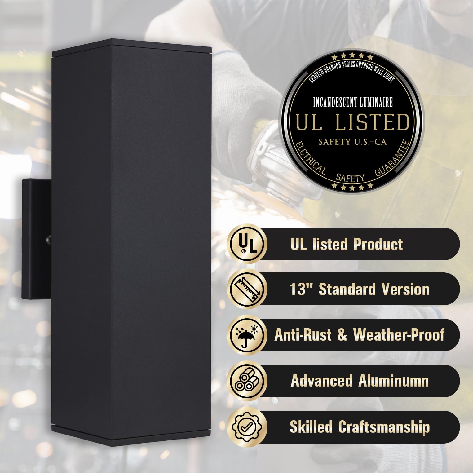 Cerdeco Aluminum Modern Outdoor Wall Light, Exterior Up Down Light Fixtures Matte Black [UL Listed] (2 Pack)