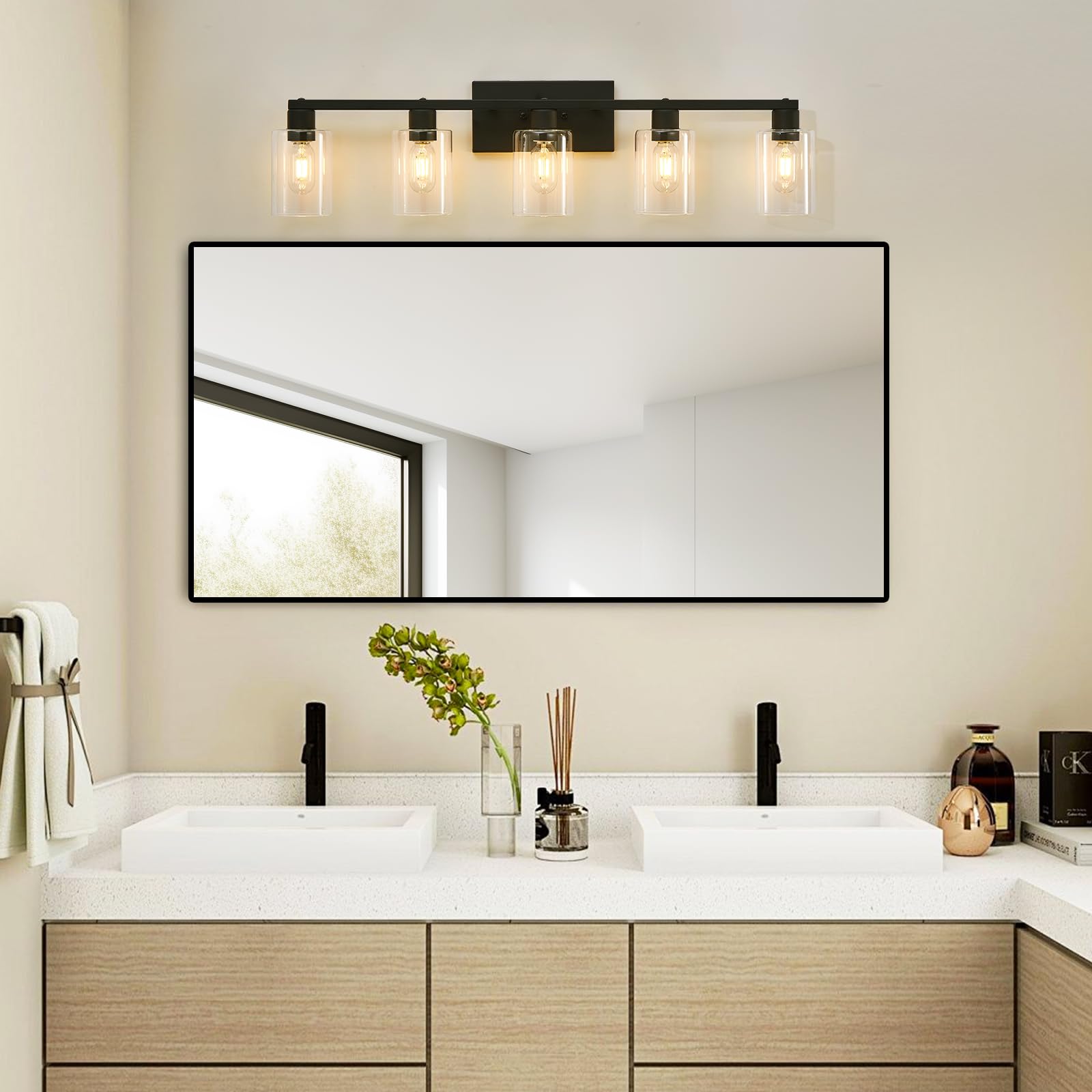 5 Light Bathroom Light Fixtures, Matte Black Bathroom Vanity Light