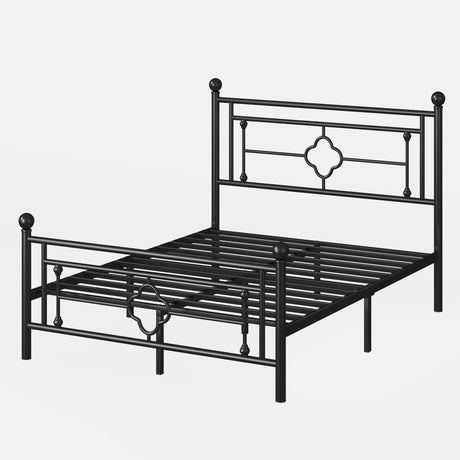 14 Inches Queen Size Metal Platform Bed Frame/Vintage Iron-Art Headboard and Footboard