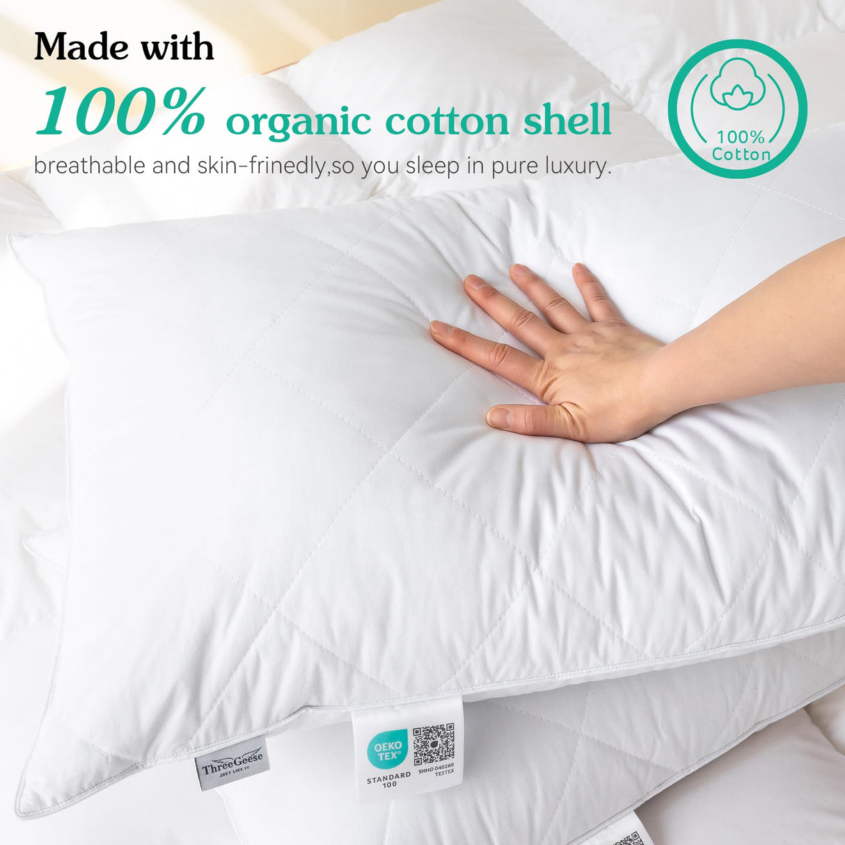 White Goose Feather Bed Pillows Queen/Standard Size Set of 1- Soft 600 Thread Count