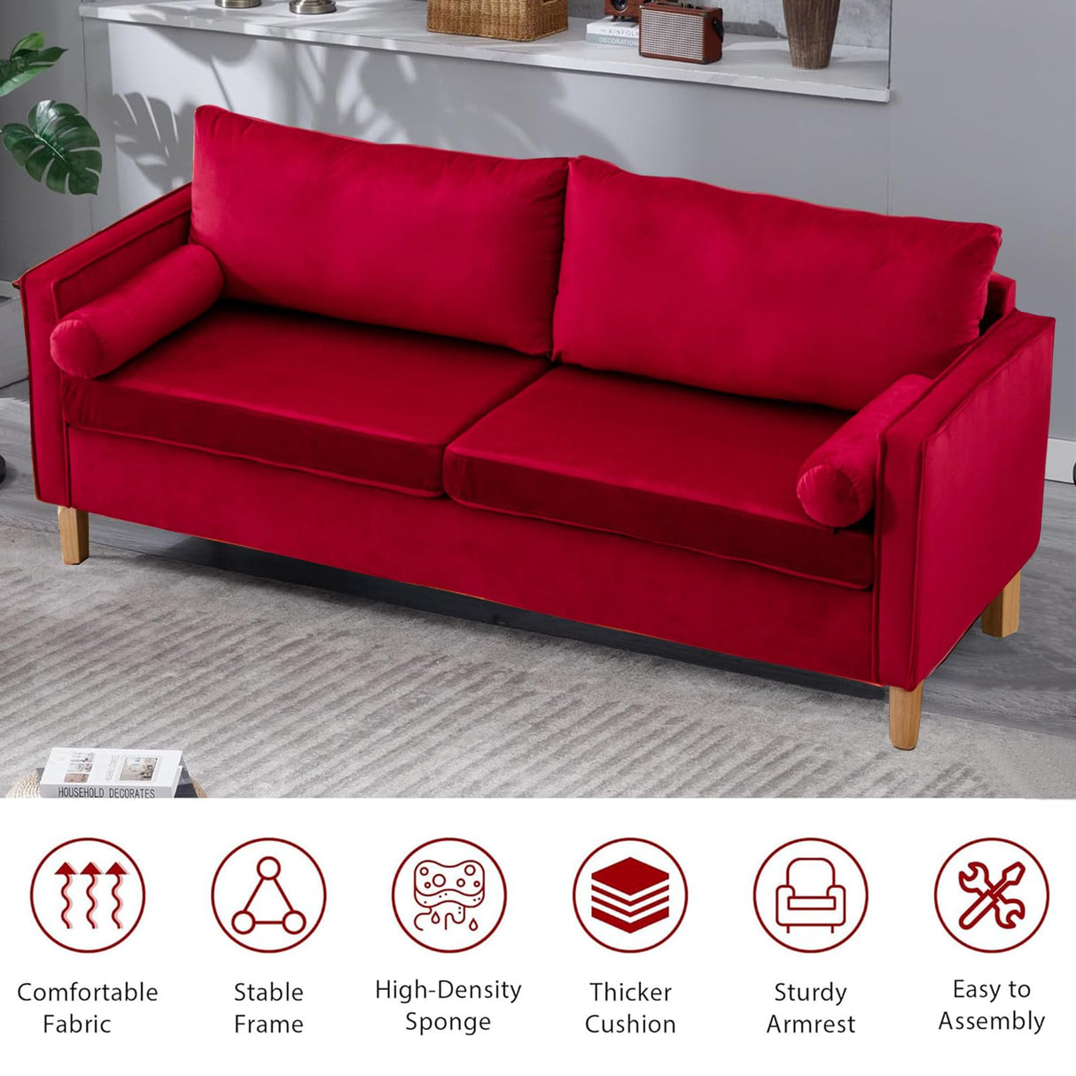 Upholstered Velvet Loveseat 70 Inches Sofa Double Small Sofa with 2 Seats