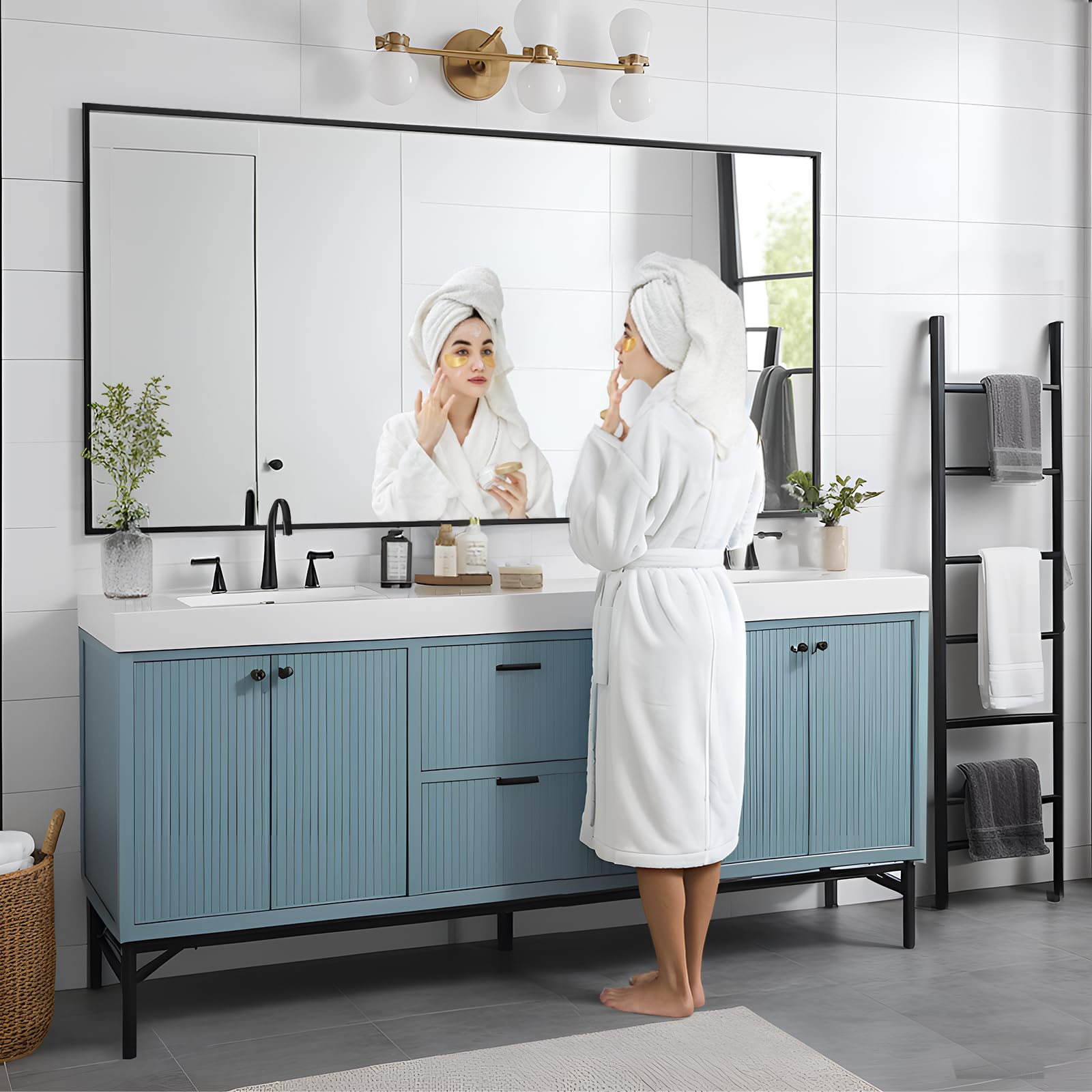 Large Mirror 32x48 Inch, Rectangle Bathroom Mirror, Black Metal Framed Mirror for Wall